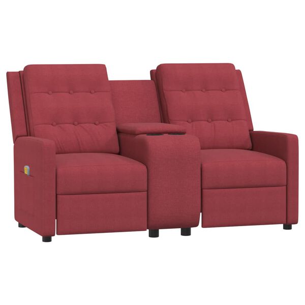 vidaXL Poltrona massagem 2 lug. reclin. c/ suporte copo vermelho-tinto