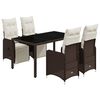 vidaXL 5 pcs conjunto bistr&ocirc; p/ jardim c/ almofad&otilde;es vime PE castanho