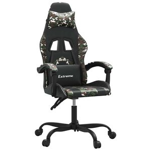 vidaXL Cadeira gaming couro artificial preto e camuflado
