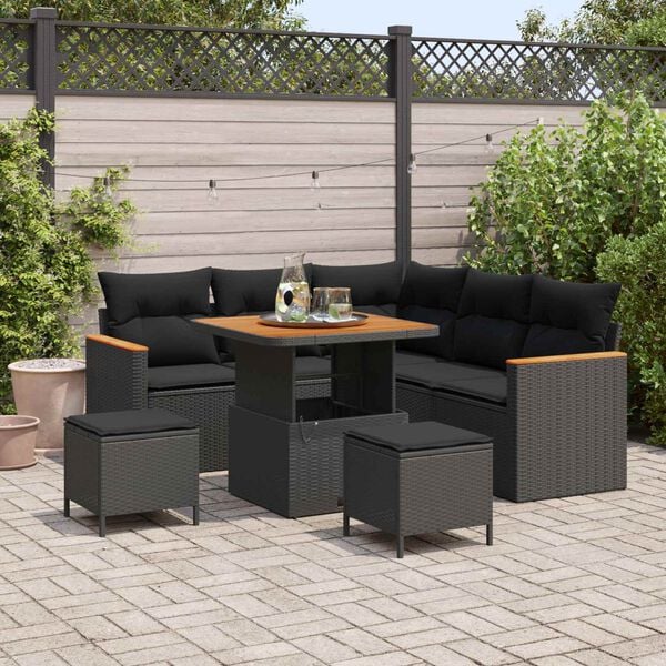 vidaXL Conjunto de Sof&aacute; de Jardim 8 pcs Preto vime PE