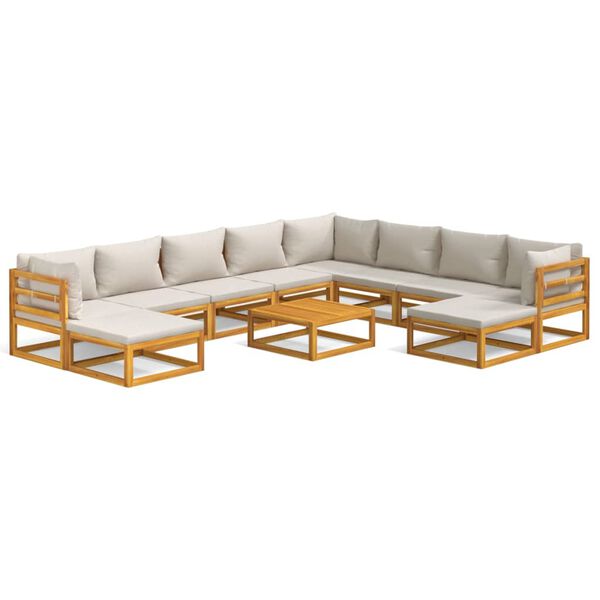 vidaXL 11 pcs conj. lounge de jardim madeira c/ almofadões cinza-claro
