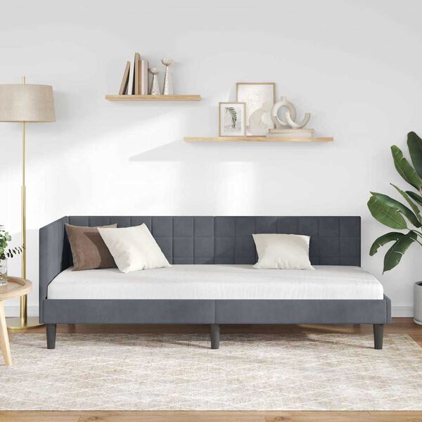 vidaXL Estrutura de Cama de Canto Cinza Escuro 80 cm x 200 cm Veludo