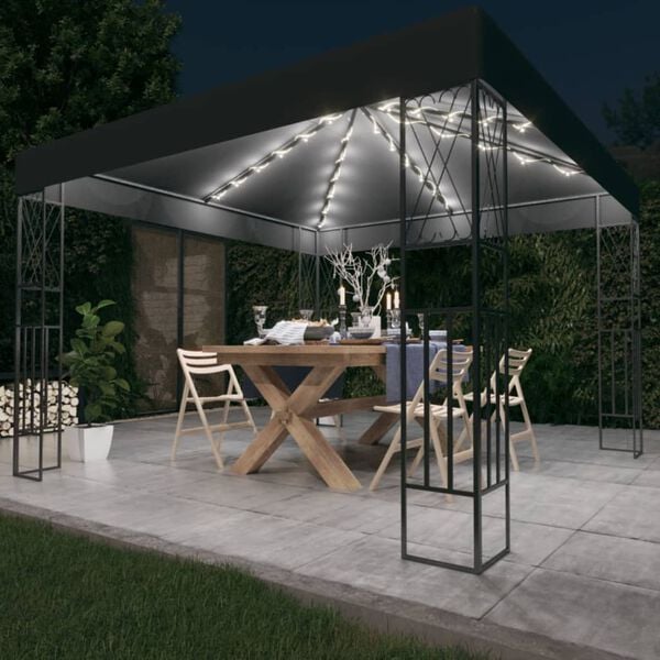 vidaXL Gazebo com cord&otilde;es de luzes LED 3x3 m tecido antracite
