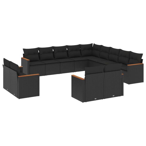 vidaXL 13 pcs conjunto de sof&aacute;s de jardim com almofad&otilde;es vime PE preto