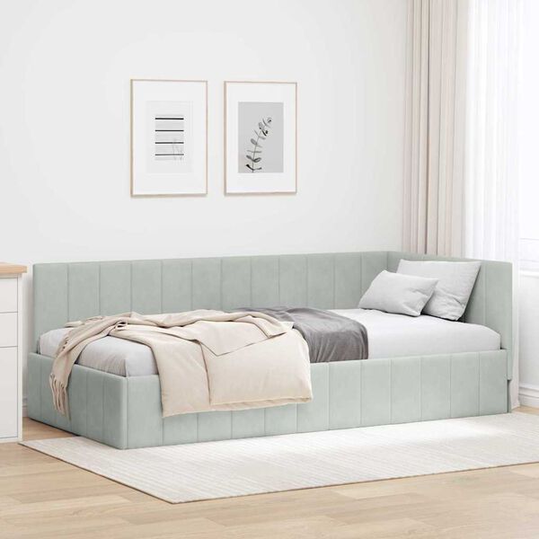 vidaXL Estrutura de Cama de Canto Cinzento-claro 100 cm x 200 cm