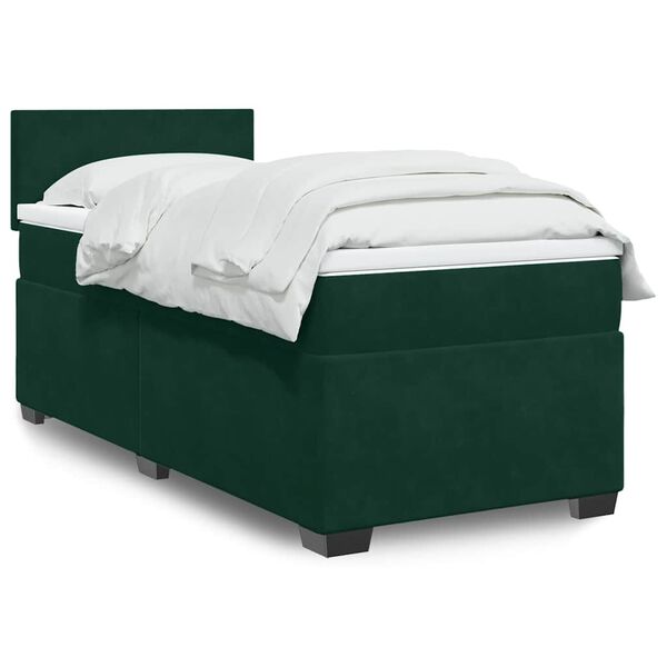 vidaXL Cama com molas/colchão 90x190 cm veludo verde-escuro