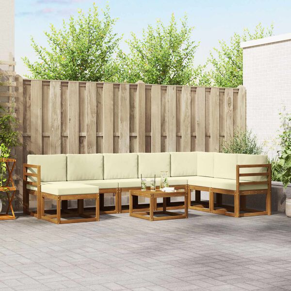 vidaXL Conjunto de Sof&aacute;s para Exterior 9 pcs Natural e Creme