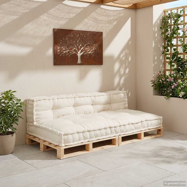 vidaXL Travesseiro para Sof&aacute; Pallet 2 pcs Creme 120 x 80 x 38 cm