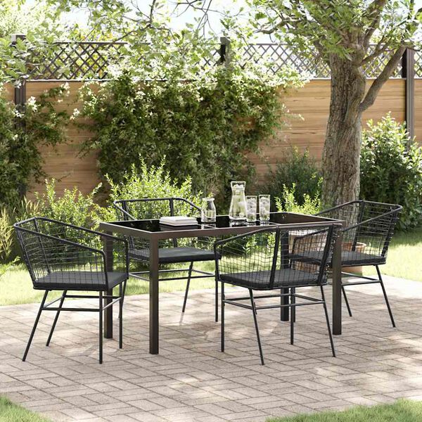 vidaXL Conjunto de Jantar para Jardim 5 pcs Preto vime PE