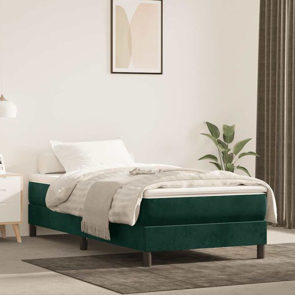 vidaXL Cama com molas/colch&atilde;o 80x200 cm veludo verde-escuro