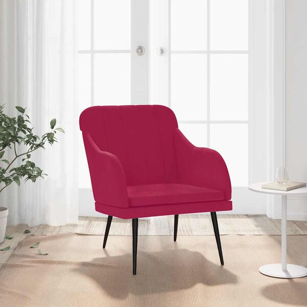 vidaXL Cadeira com apoio de bra&ccedil;os 63x76x80 cm veludo vermelho tinto