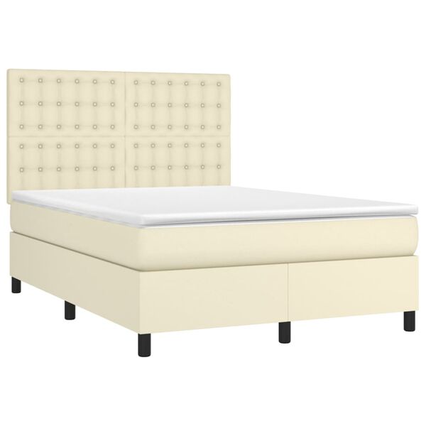 vidaXL Cama box spring c/ colch&atilde;o/LED 140x190cm couro artificial creme