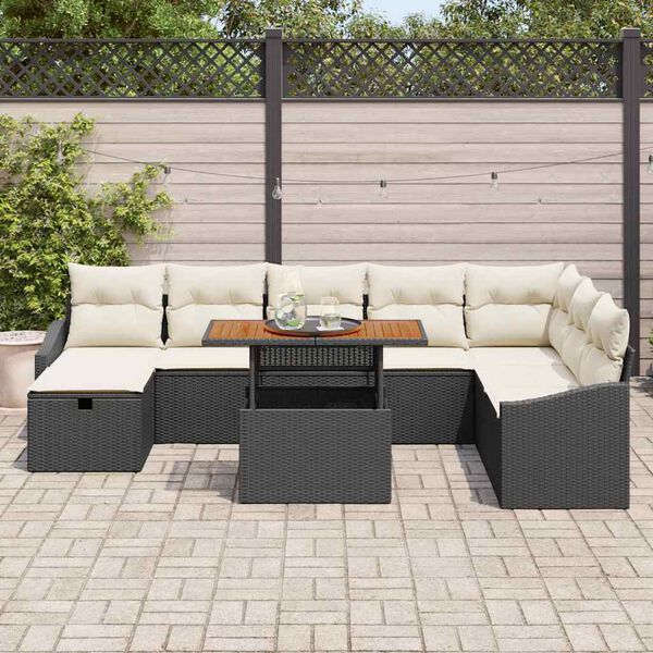 vidaXL Conjunto de Sof&aacute; de Jardim 9 pcs Preto vime PE