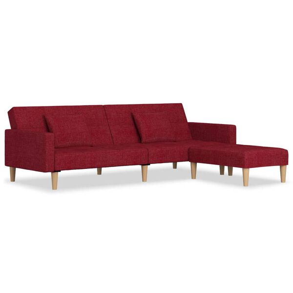 vidaXL Sof&aacute;-cama 2 lug. c/ 2 almofadas/apoio p&eacute;s tecido vermelho tinto