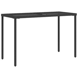 vidaXL Mesa de jardim com tampo de vidro 115x54x74 cm vime PE preto