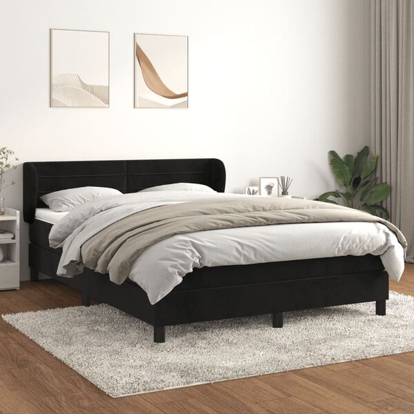 vidaXL Cama com molas/colch&atilde;o 140x200 cm veludo preto