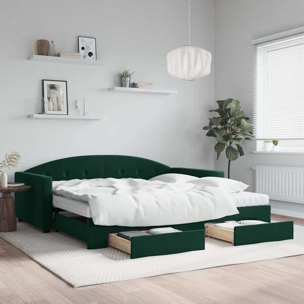 vidaXL Sof&aacute;-cama c/ gavet&atilde;o e gavetas 100x200 cm veludo verde-escuro