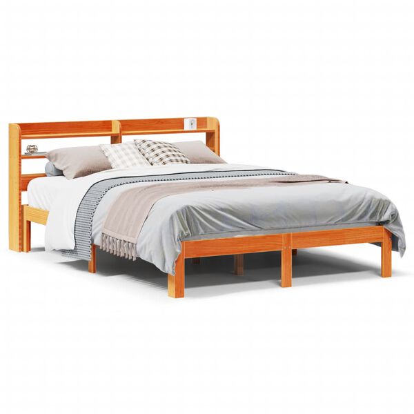 vidaXL Cama sem colch&atilde;o 135x190 cm madeira pinho maci&ccedil;a castanho-mel