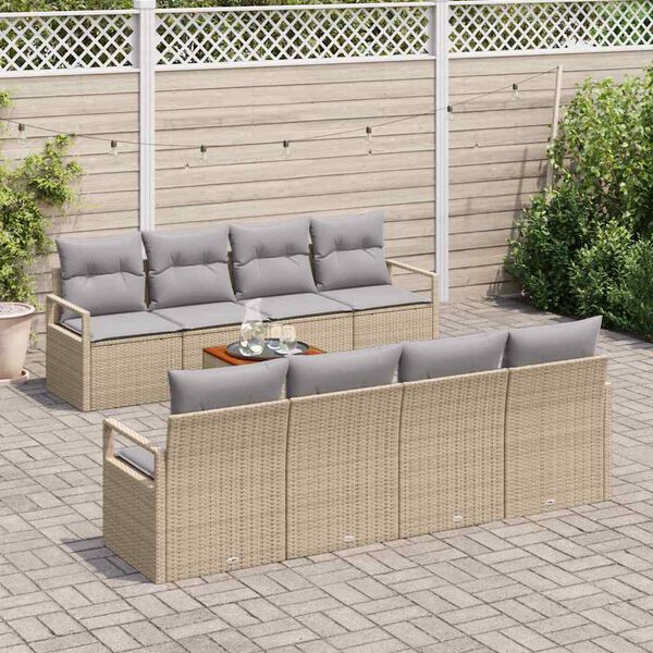 vidaXL Conjunto de Sofá de Jardim 9 pcs Bege e Cinza Claro vime PE