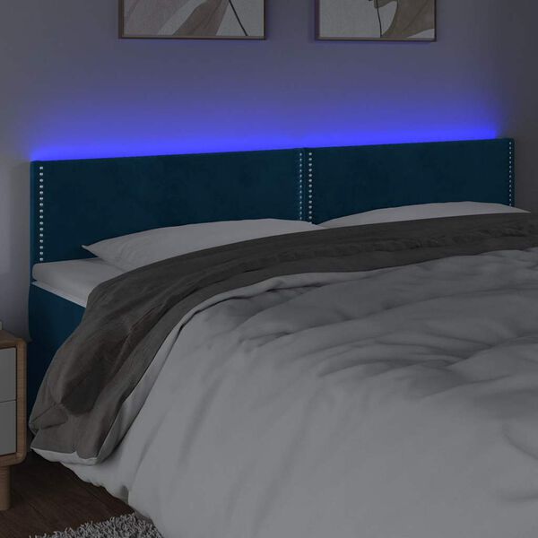 vidaXL Cabeceira de cama c/ luzes LED veludo 180x5x78/88cm azul-escuro