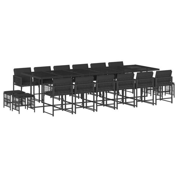 vidaXL 17 pcs conjunto de jantar p/ jardim c/ almofad&otilde;es vime PE preto