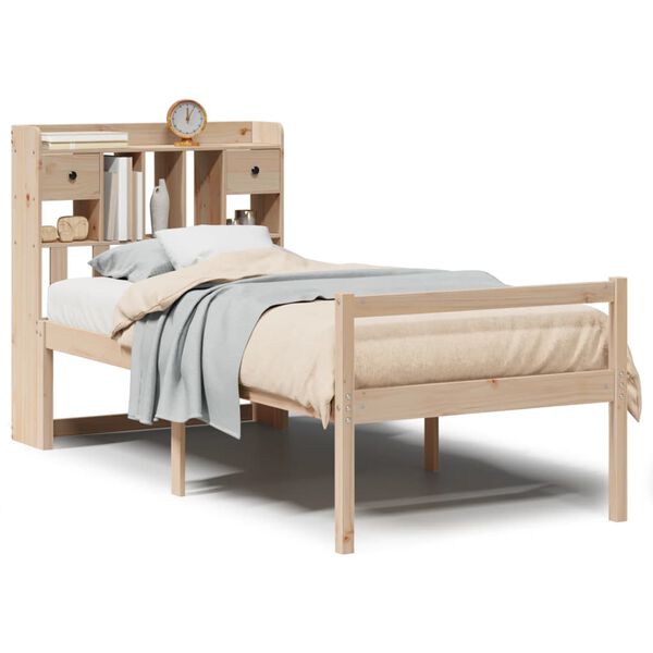 vidaXL Cama com estante sem colch&atilde;o 75x190 cm pinho maci&ccedil;o