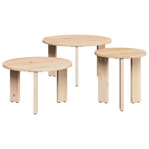 vidaXL Mesa de centro 3 pcs Natural Madeira de pinho maci&ccedil;a
