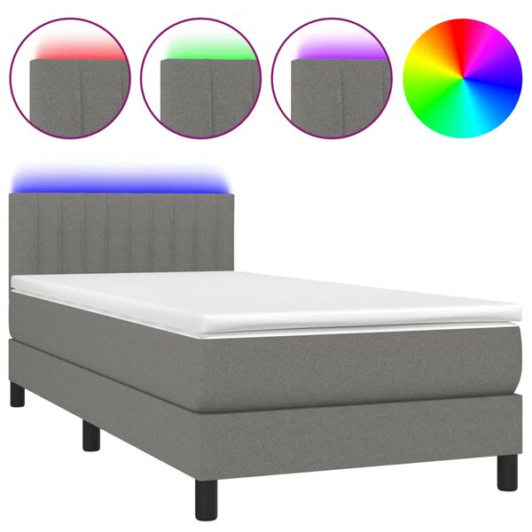 vidaXL Cama box spring c/ colch&atilde;o e LED 80x200 cm tecido cinza-escuro