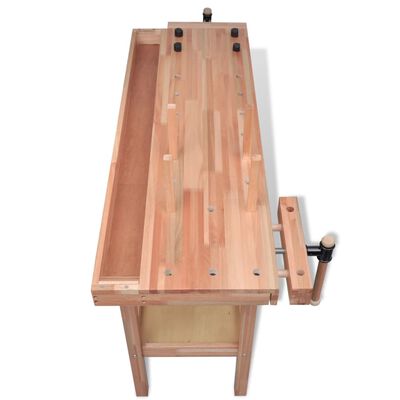 vidaXL Bancada de carpintaria com gaveta 2 tornos madeira dura