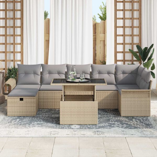 vidaXL Conjunto de Sof&aacute; de Jardim 8 pcs Bege Rattan Sint&eacute;tico