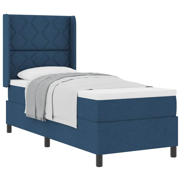 vidaXL Cama Box com colch&atilde;o com cabeceira Azul 90 x 190 cm tecido