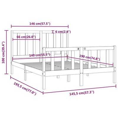 vidaXL Estrutura de cama 140x190 cm madeira maciça