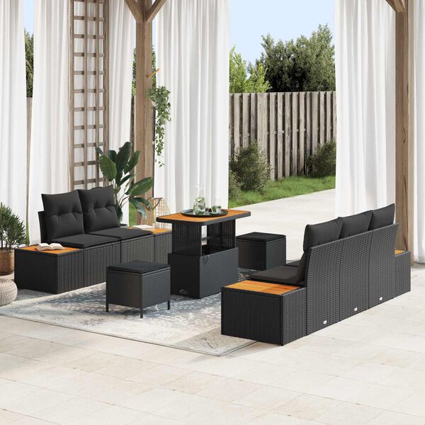 vidaXL Conjunto de Sof&aacute; de Jardim 8 pcs Preto vime PE