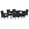 vidaXL Conjunto de Jantar para Jardim 7 unid. Preto vime PE