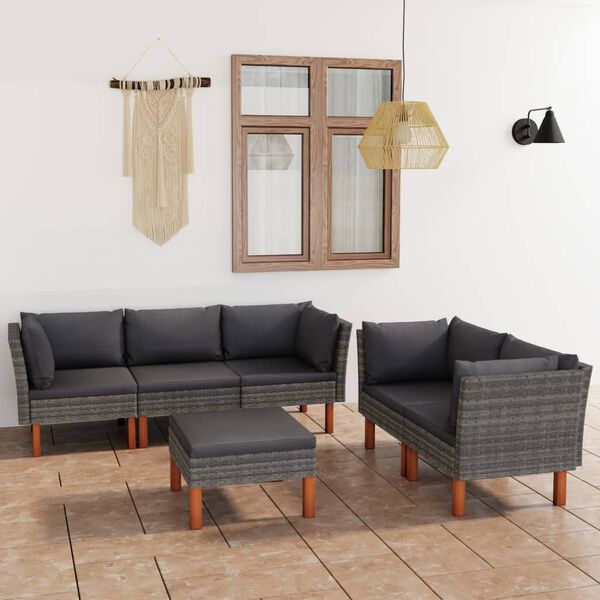 vidaXL 6 pcs conjunto lounge de jardim c/ almofad&otilde;es vime PE cinzento