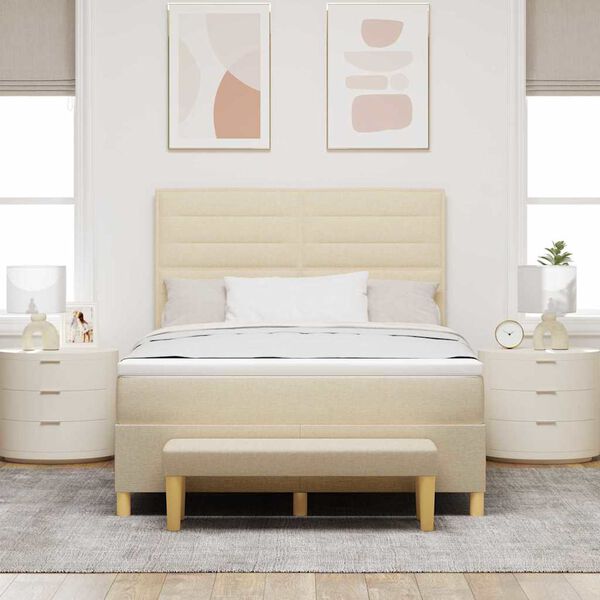 vidaXL Cama Box com colch&atilde;o com cabeceira Creme 140 x 190 cm tecido
