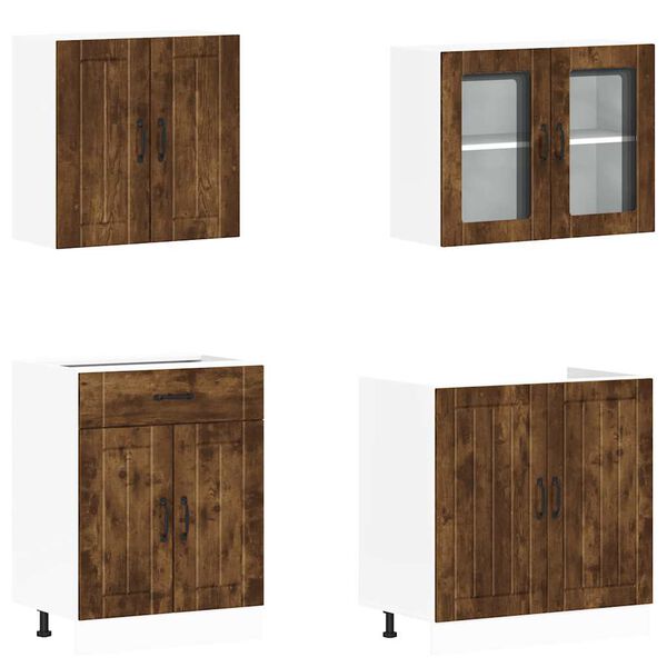 vidaXL 4 pe&ccedil;as arm&aacute;rio de cozinha conjunto Lucca carvalho fumado