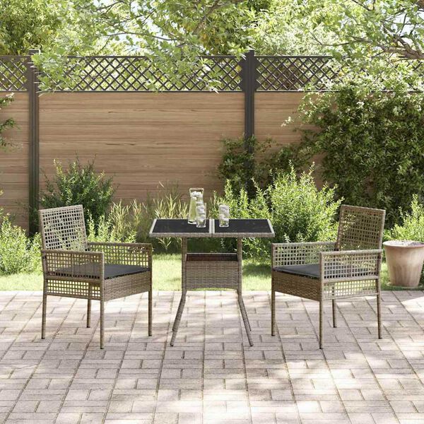 vidaXL Conjunto de Jantar para Jardim 3 pcs Cinzeto Rattan Sintético