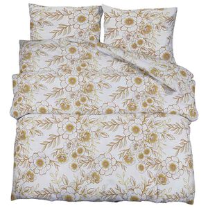 vidaXL Conjunto de capa de edred&atilde;o 240x220cm algod&atilde;o branco e castanho