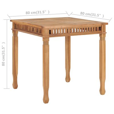 vidaXL Mesa de jantar para jardim 80x80x80 cm madeira de teca maciça