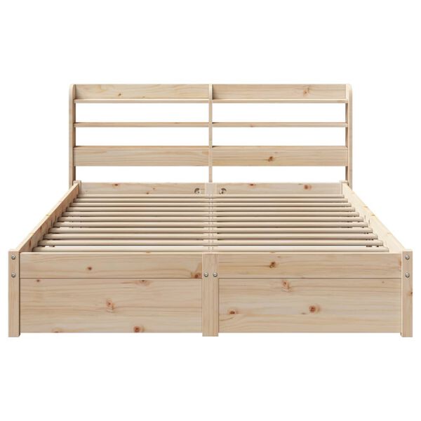 vidaXL Estrutura cama c/ cabeceira 135x190 cm pinho maci&ccedil;o