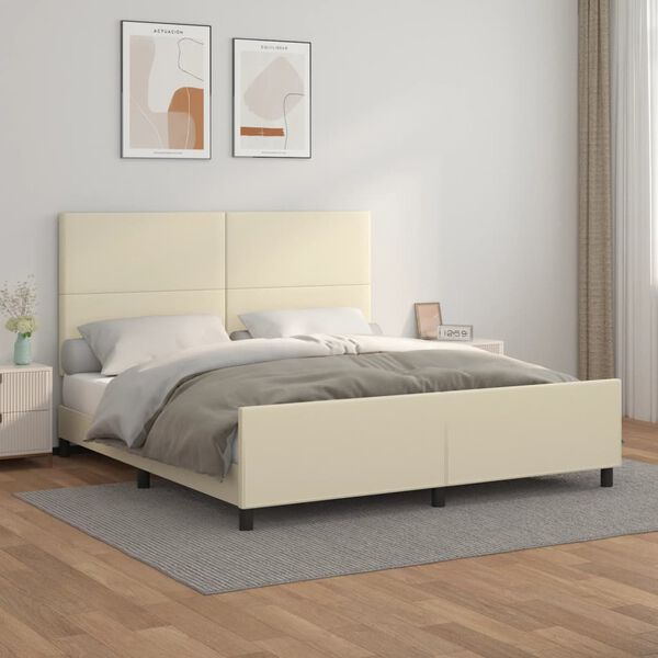 vidaXL Estrutura de cama c/ cabeceira couro artificial 160x200cm creme