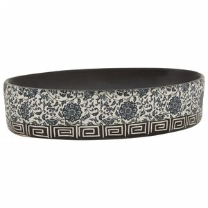 vidaXL Lavat&oacute;rio de bancada oval 56,5x36,5x13,5 cm cer&acirc;mica preto/azul