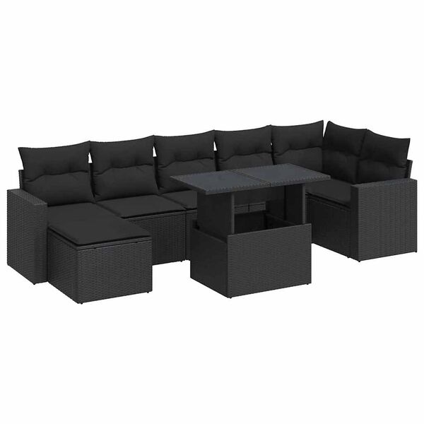 vidaXL 8 pcs conjunto sof&aacute;s de jardim com almofad&otilde;es vime PE preto