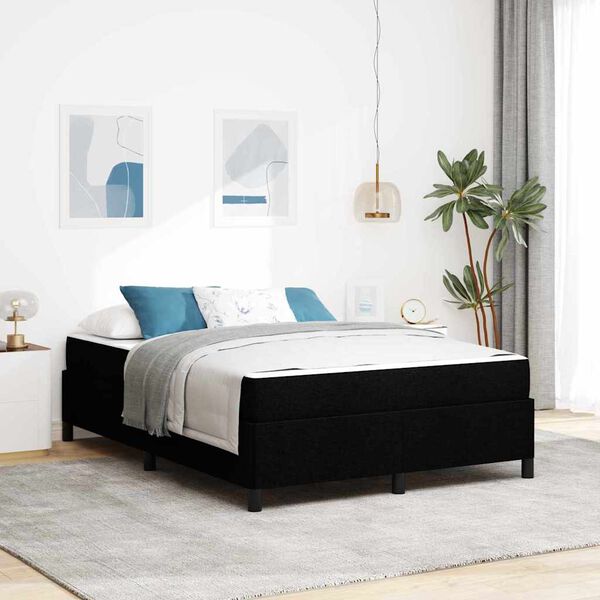 vidaXL Cama Box com colch&atilde;o Preto 140 x 190 cm tecido