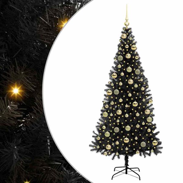vidaXL &Aacute;rvore de Natal com 300 LEDs com suporte Preto 210 cm PVC
