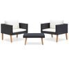 vidaXL 3 pcs conjunto lounge para jardim c/ almofad&otilde;es vime PE preto