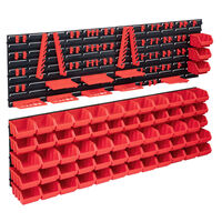 vidaXL 141 pcs kit caixas arrumação c/ painéis parede vermelho e preto