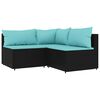 vidaXL 3 pcs conjunto lounge de jardim c/ almofad&otilde;es vime PE preto