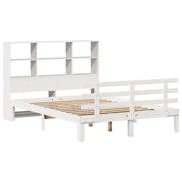 vidaXL Cama com estante sem colch&atilde;o 120x190 cm pinho maci&ccedil;o branco